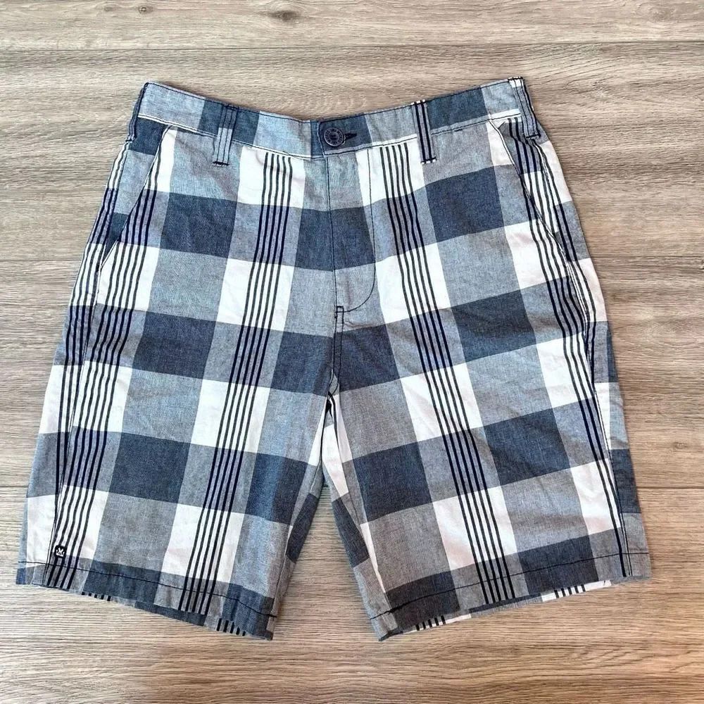 Micros Men's Multicolor Plaid Flat Front‎ Button Closure Bermuda Shorts Size 32
